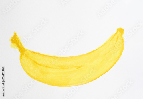 Watercolor hand painting illustration of yellow skin ripe banana fruit, sketch drawing on white background and coppy space