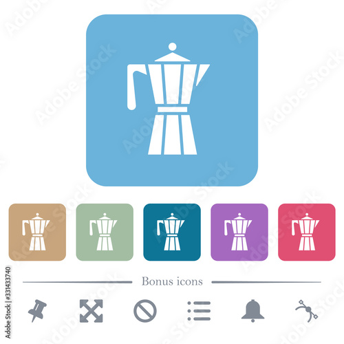 Coffee maker flat icons on color rounded square backgrounds