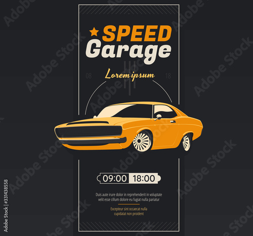 Plakat Retro poster with muscle car. Vector illustration. CMYK.
