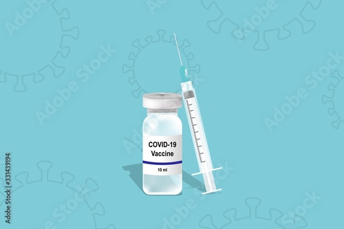 coronavirus covid-19 vaccine and syringes to prevent the spread of the virus vector illustration