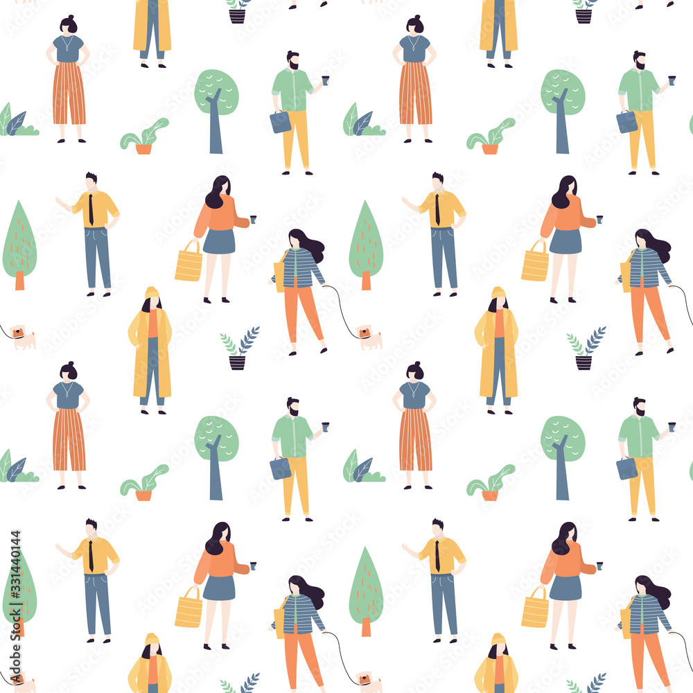 Seamless pattern with cool and fashion people. Various persons on white background Seamless pattern with cool and fashion people. Various persons on white background