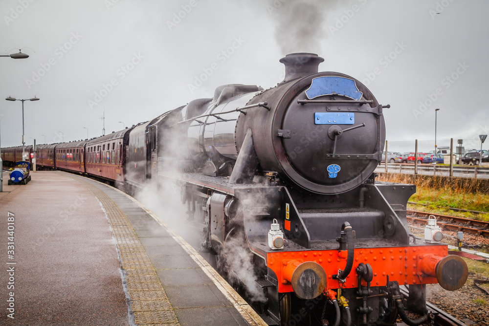 Old Scottish steam train and locomotive