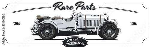 Retro poster with vintage sport car. Vector illustration.