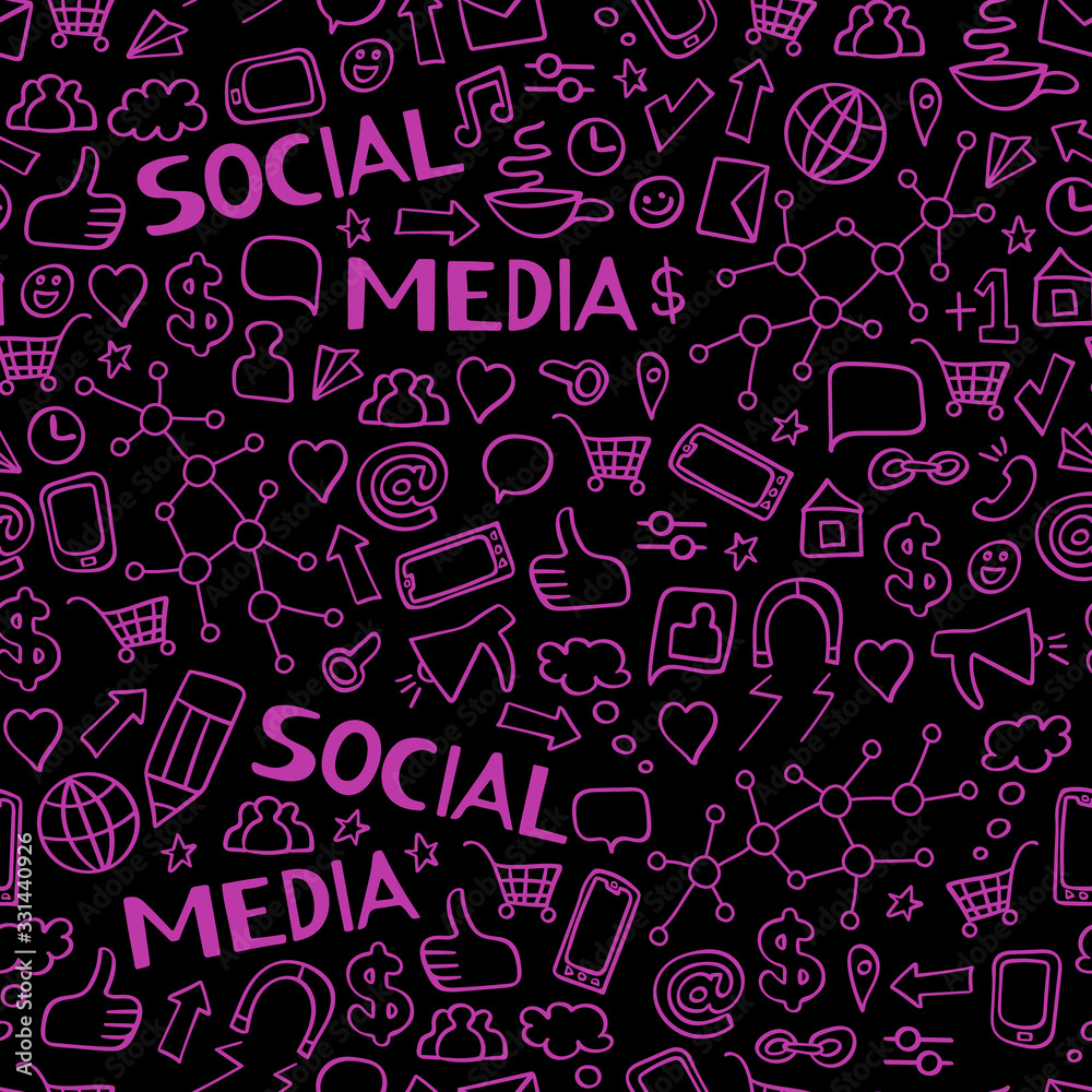 Seamless pattern with social media doodles. Internet technology background. Vector illustration. Seamless pattern with social media doodles. Internet technology background. Vector illustration.