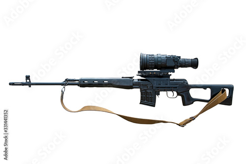 sniper rifle with night vision sight isolated on white background photo