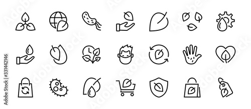 Ecology Icon Set, Vector lines, contains icons such as photosynthesis, Enviroment protection, Eco-friendly package, growth time, Editable stroke, perfect 48x48 pixels, White background