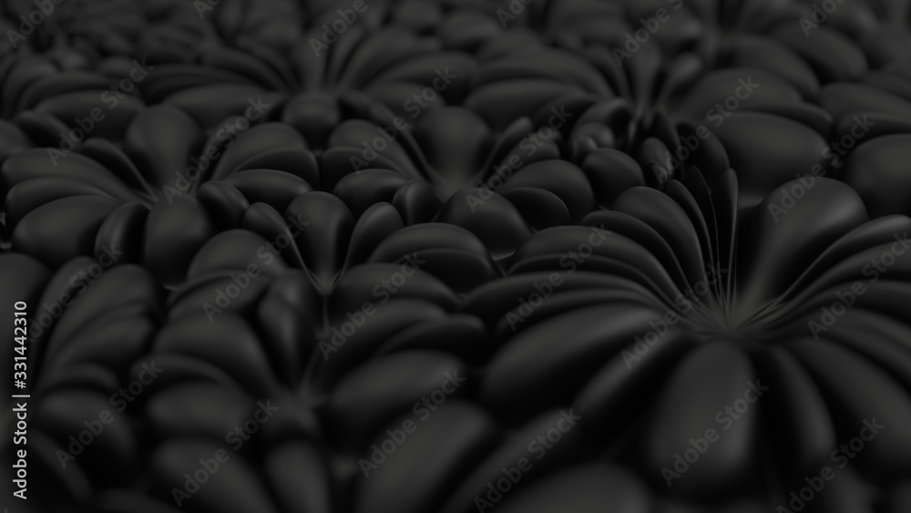 Fototapeta premium Abstract black flowers wall pattern. Dark background.