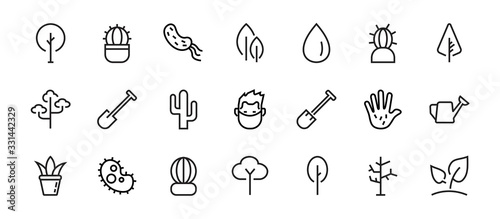   A set of Rosteniya Icons, and garden care, Vector illustration, Contains Icons such as tree, cactus, watering can, spade, flower and much more. on a white background, editable bar 480x480