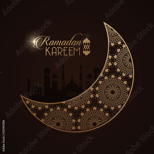 ramadan kareem card with golden moon and taj mahal