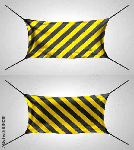 Protective mask. Respirator for face. Black and yellow striped mask. Warning dressing