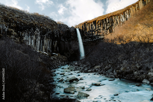 Skaftafell famous Iceland waterfall in spring