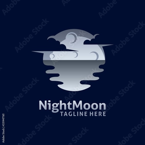 Full moon logo design by the sea