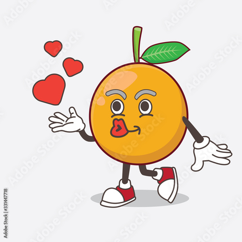 African Mangosteen cartoon mascot character teasing with heart kiss