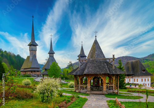 Canvas Print Traditional Maramures wooden architecture of Barsana monastery, Romania