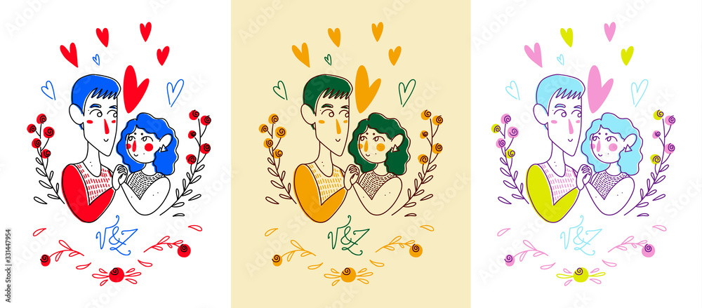Heterosexual Man and women make love, two follen in love, love relationship. Different color illustration for card Heterosexual Man and women make love, two follen in love, love relationship. Different color illustration for card