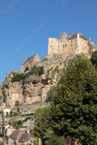 the medieval Chateau de Beynac rising on a limestone cliff above the Dordogne River. France  Dordogne department  Beynac-et-Cazenac