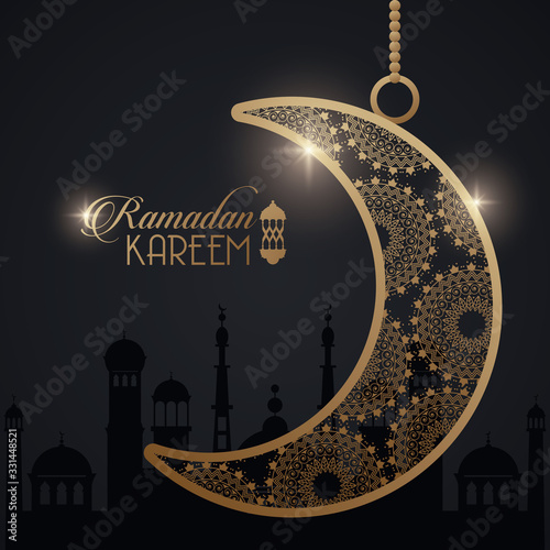 ramadan kareem card with golden moon and taj mahal