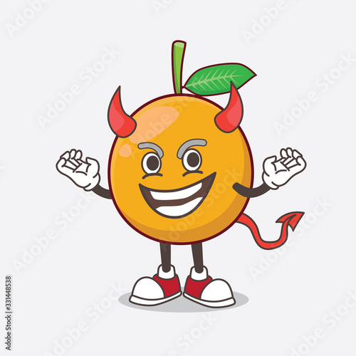 African Mangosteen cartoon mascot character as cruel devil