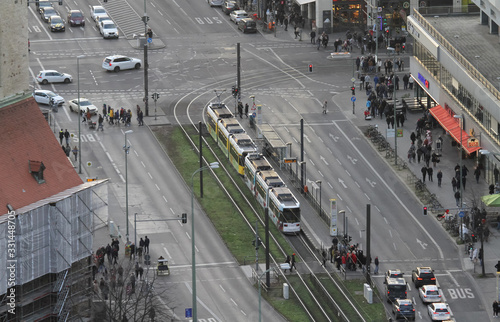 BERLIN  GERMANY on December 31  2019  People pass tram ways in the city centre of Berlin.