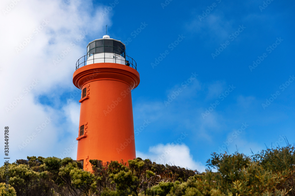 Orange lighthouse on the coast