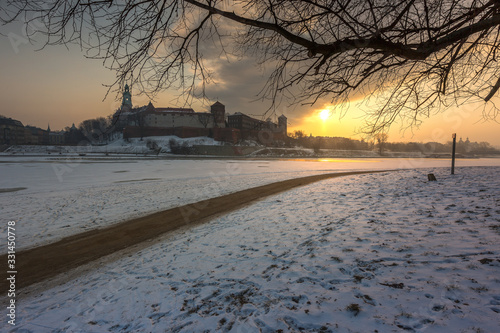 View of the Cathedral and adoining buildings within the Wawel Royal Castle complex on Wawel Hill in Krakow, Poland photo