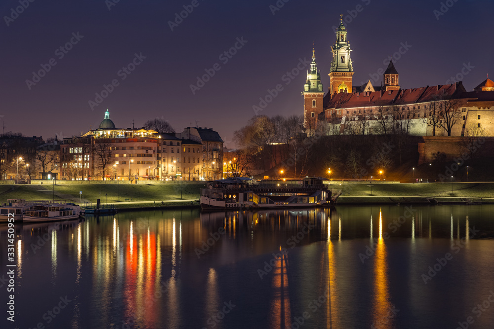 View of the Cathedral and adoining buildings within the Wawel Royal Castle complex on Wawel Hill in Krakow, Poland