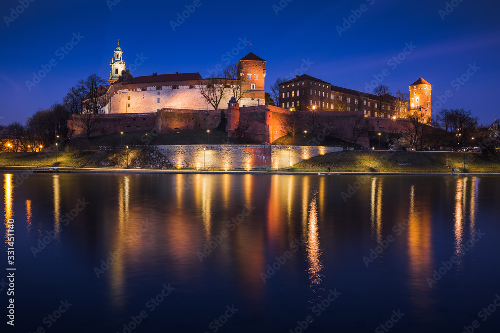 View of the Cathedral and adoining buildings within the Wawel Royal Castle complex on Wawel Hill in Krakow, Poland
