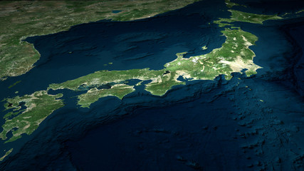 Japan topographic map, elevation, relief
