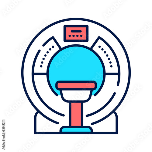 MRI machine scan device in hospital line color icon. Diagnosis of dementia. Medical equipment and health care concept. Sign for web page, mobile app, logo. Editable stroke.