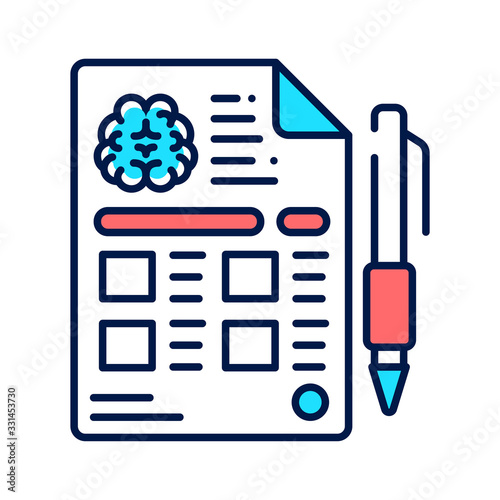 Diagnosis and treatment dementia line color icon. Medical clipboard. Health care concept. Sign for web page, mobile app, logo. Editable stroke.