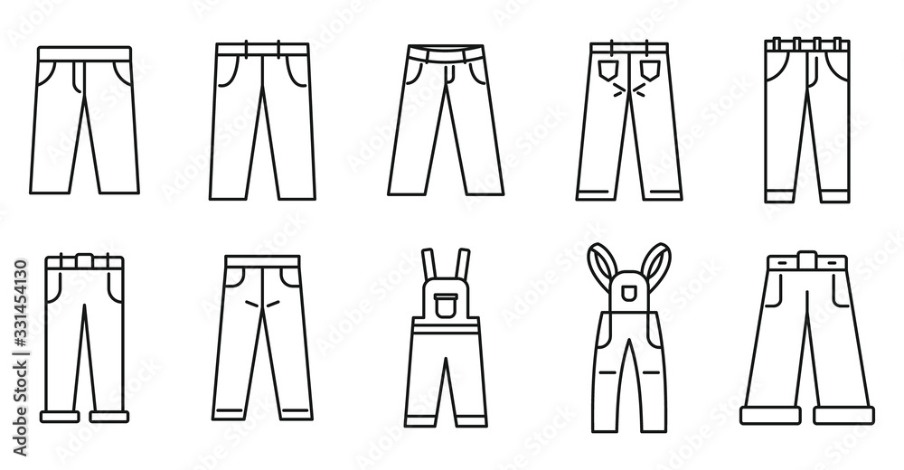 Jeans icons set. Outline set of jeans vector icons for web design isolated on white background Jeans icons set. Outline set of jeans vector icons for web design isolated on white background