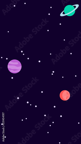 vertical space background, endless starry space background with planets