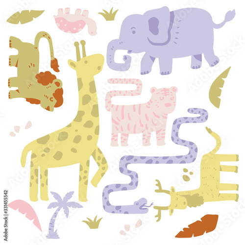 Vector illustration of cute animals for kids room wallpaper