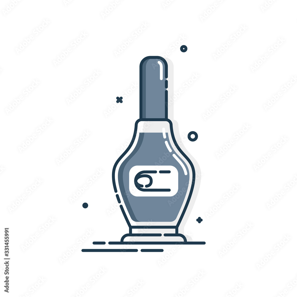 Cosmetic container nail polish. Female fashion product. Plastic or glass bottle label design. Fashion & style. Closeup on white backdrop. Isolated object. Illustration isolated white background