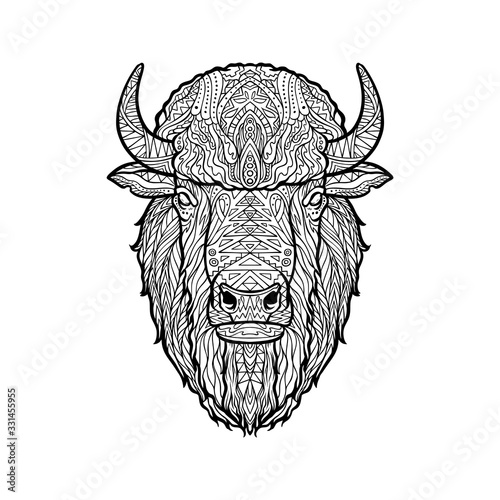 Vector illustration of bison head zentangle