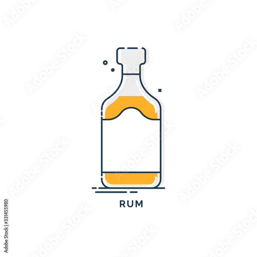 Bottle rum line art, great design for any purposes. Creative graphic element. Trendy design. Minimalism simplicity sign. Alcoholic product for restaurant illustration. Isolated on white background
