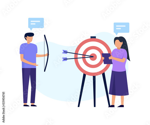 Landing page template with couple people trying to get the target problem solve startup concept illustration for your website, mobile app or any purpose