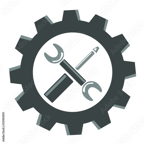 gear icon screwdriver and wrench gray isolated on white background