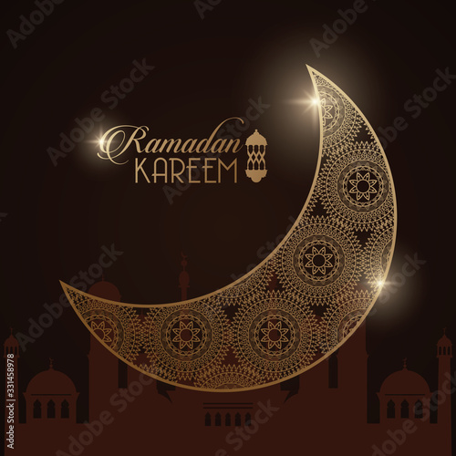 ramadan kareem card with golden moon and taj mahal