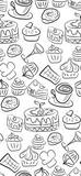 Hand drawn sweets and candies pattern. doodles. Isolated food on white background. Seamless texture.