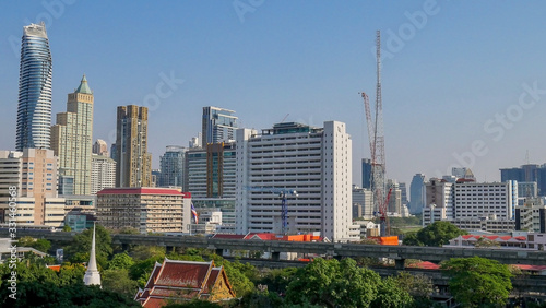 Tall buildings and skytrain routes In Bangkok, Thailand