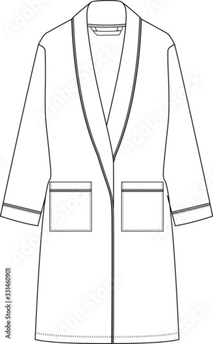 Bathrobe design fashion flat sketch. Apparel template