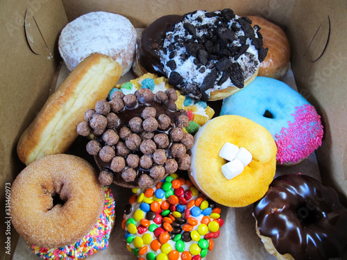 Colorful donuts in the box