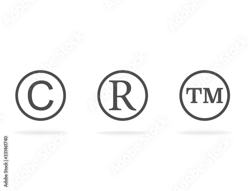 Trademark symbols for copyright and right of property. Flat design with shadow. Vector EPS 10