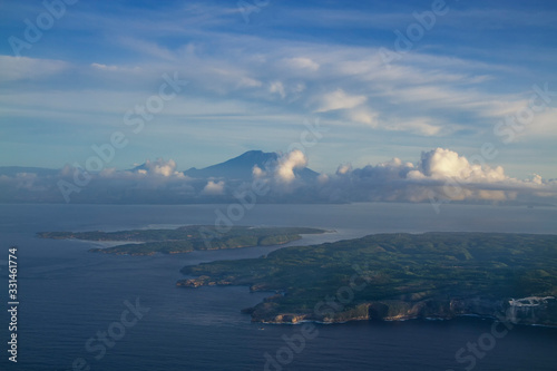 aerial shoot part of Bali island with mount Agung in the background