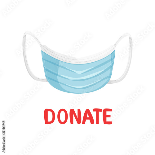 Vector concept design of breathing mask donation in cartoon flat style. European doctors need medical respirator face mask. Charity concept and social health care. Hospital or pollution protection