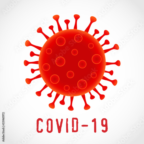 Coronavirus logo concept. Novel Coronavirus icon. COVID-19 disease image with red text. SARS pandemic red symbol. Isolated graphic design template. Creative nCOV outbreak sign with typography