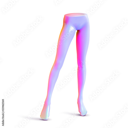 Legs of female mannequin trendy iridescent neon color. Vector illustration isolated on white background.