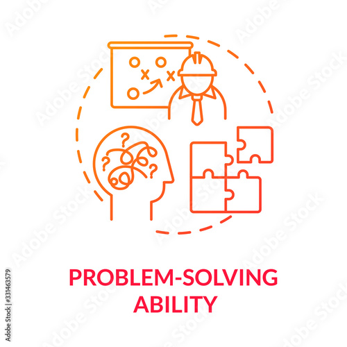 Problem solving ability red concept icon. Analytical mind. Creative thinking. Build strategy. Finding solution to challenge idea thin line illustration. Vector isolated outline RGB color drawing
