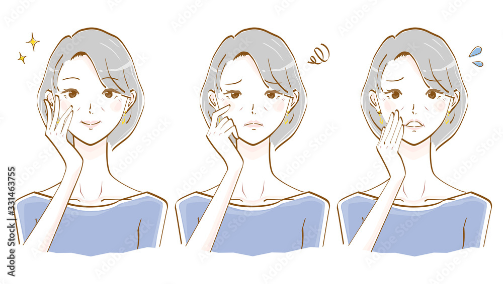 シニア女性 笑顔 困る 驚き セット